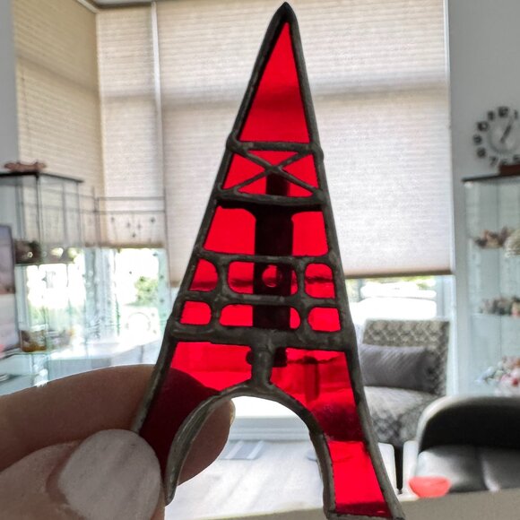 Stained Glass Brooch Costume Jewelry Red Eiffel Tower Paris Artisan Made 1 - Picture 4 of 5